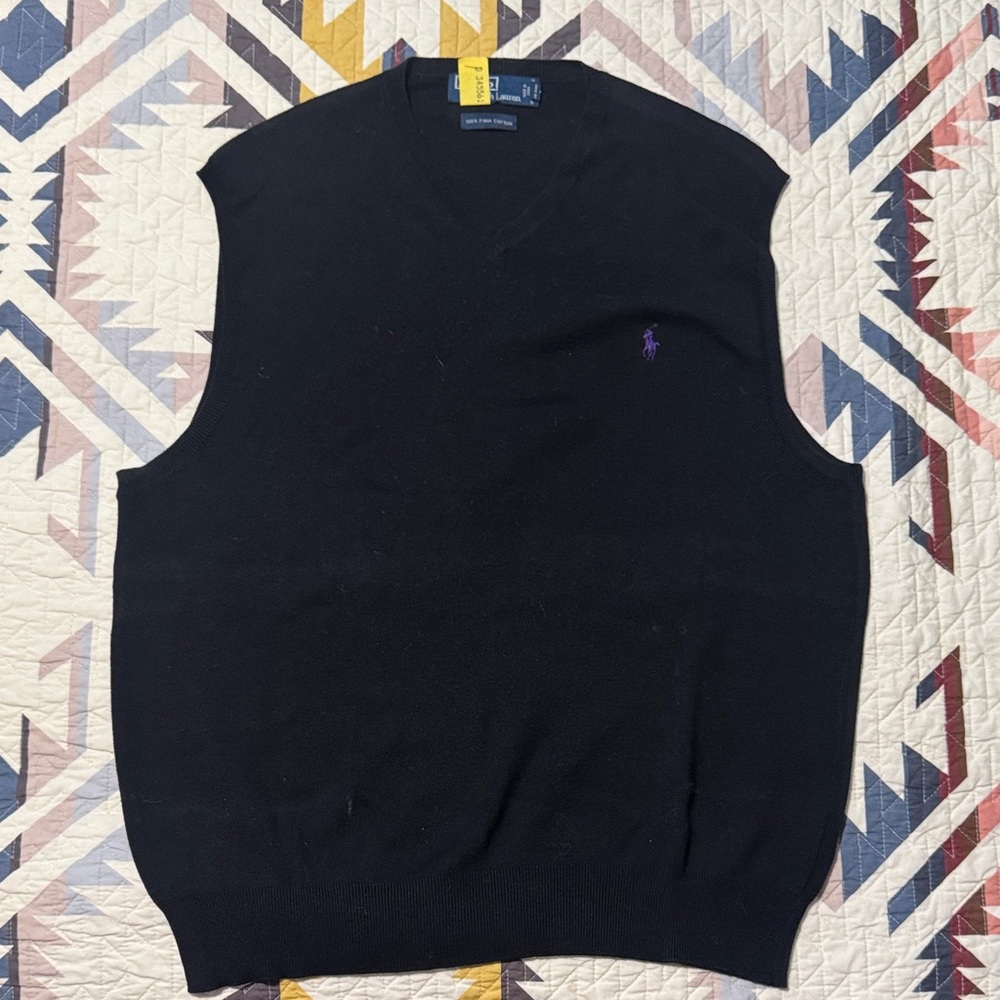 Polo by Ralph Lauren Black V-Neck Sweater Vest with Purple Pony